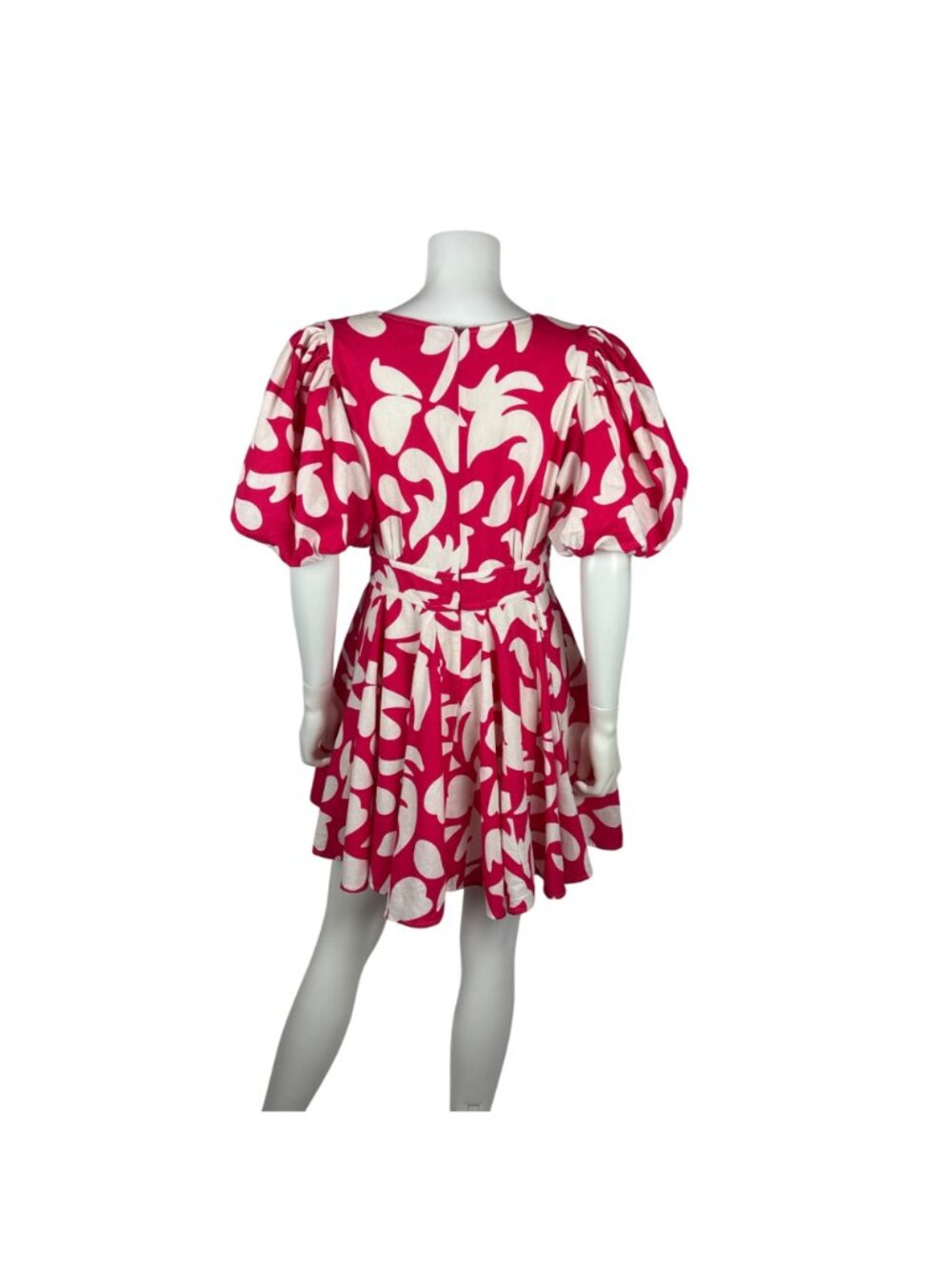 House of Harlow 1960 Hot Pink Linen Dress Womens Size 10 Puff Sleeves Plunge Nec - Picture 11 of 14